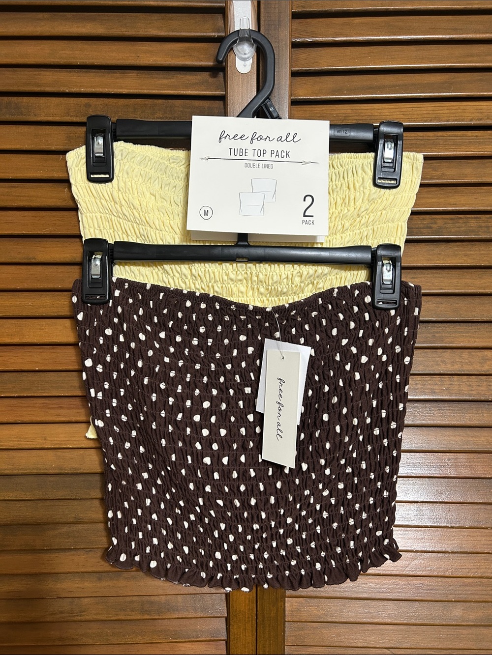 NWT Free For All Qty 2 - 1 Yellow and 1 Brown & White Elastic Tube Tops Size M